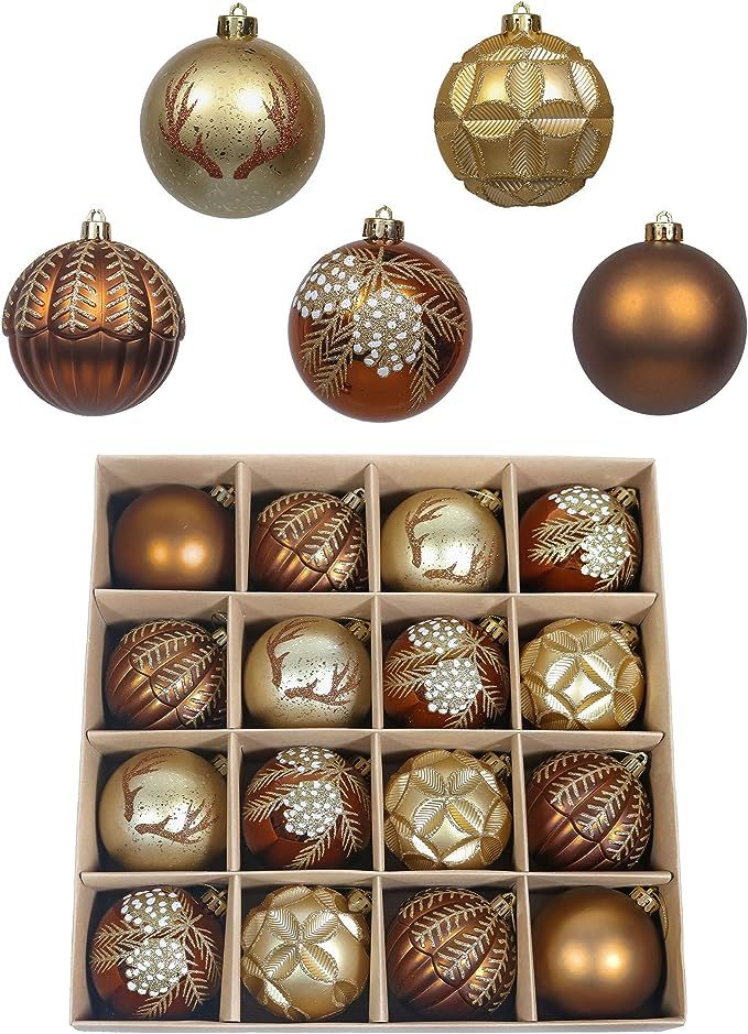 Amazon.com: Valery Madelyn 16ct 80mm Woodland Copper and Gold Christmas Ball Ornaments Decor, Sha... | Amazon (US)