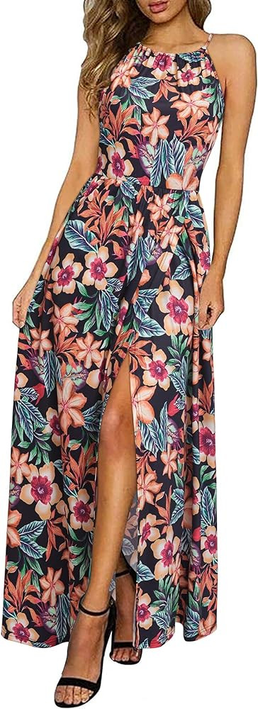 KILIG Women's Summer Floral Beach Flowy Split Maxi Long Dresses | Amazon (US)