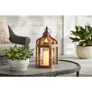 Hampton Bay Brown Small Wood Lantern with Metal Top DC14-11768 | The Home Depot