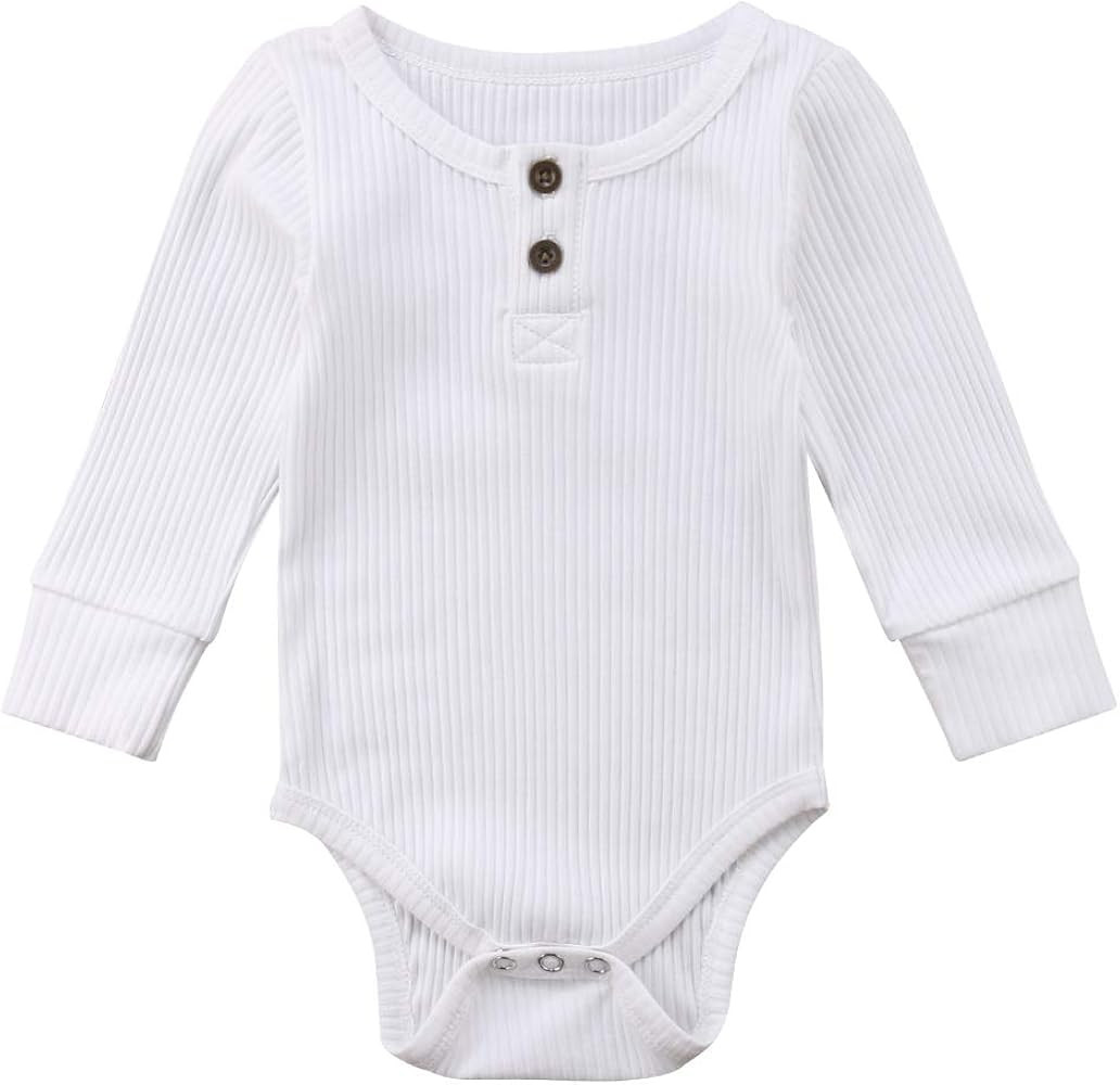 Seyurigaoka Newborn Unisex Baby Solid Onesie Basic Plain Rib Stitch Long Sleeve Bodysuit Clothes for | Amazon (US)