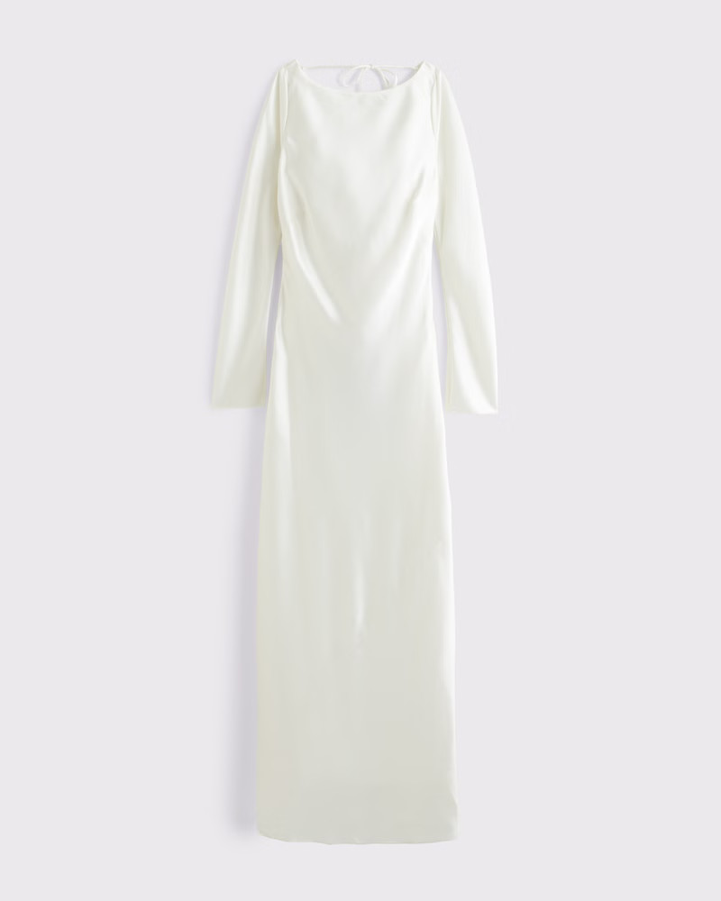 Long-Sleeve Cowl Back Slip Maxi Dress | Abercrombie & Fitch (UK)