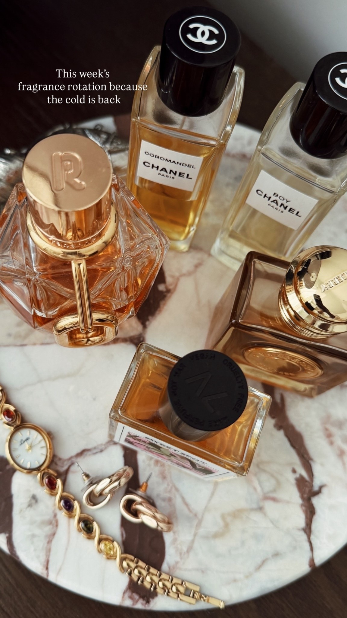 This week’s  fragrance rotation because
 the cold is back. 
Rabanne 
The 7 virtues 
Burberry Goddess: the perfect Vanila and lavender scent 
Chanel boy and coromandel.  #fragrance 

#LTKdayinmylife #LTKselfcare #LTKBeauty
