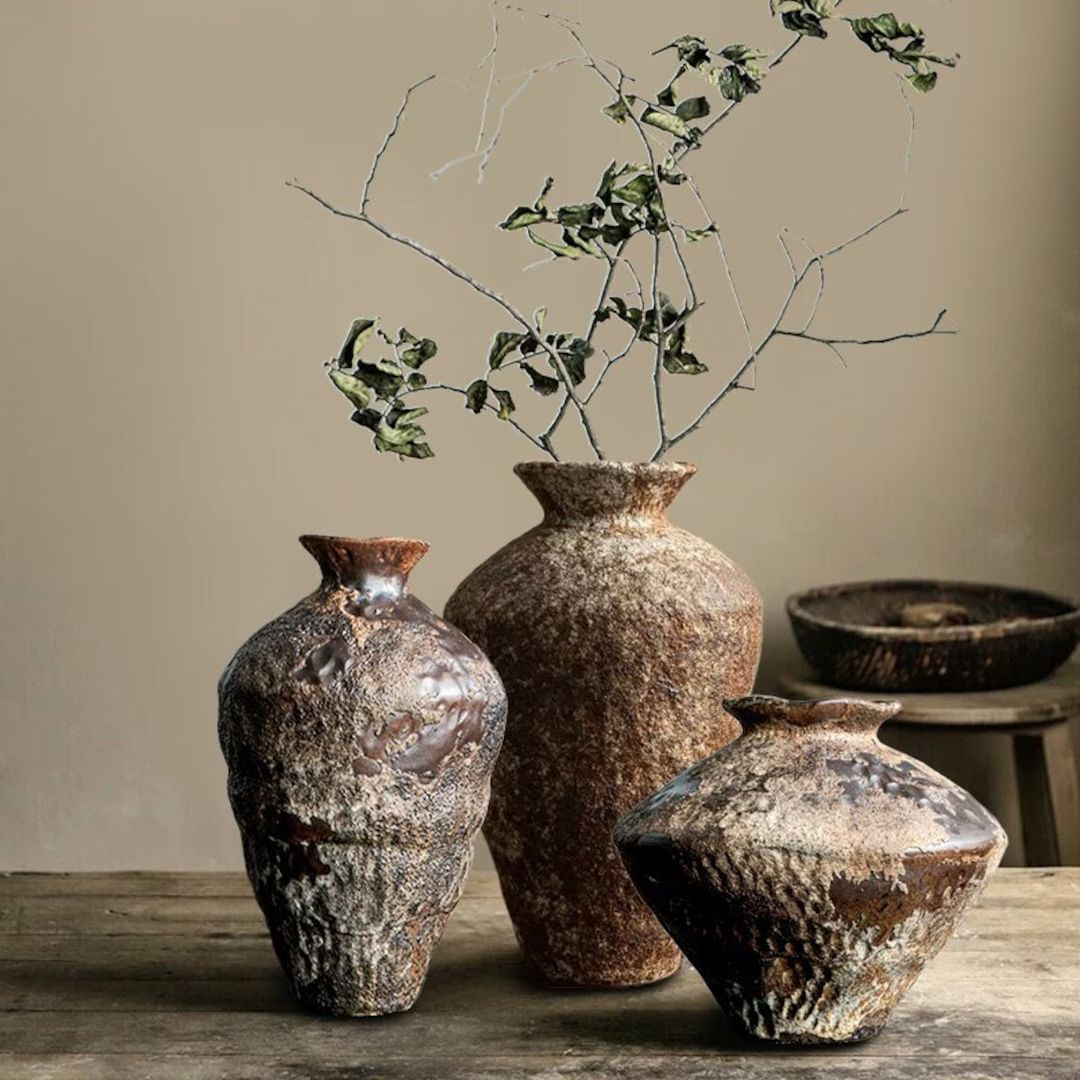 Handmade Wabi Sabi Ceramic Flower Vase, Vintage Pottery Plant Holder, Minimalist Antique Terracot... | Etsy (US)