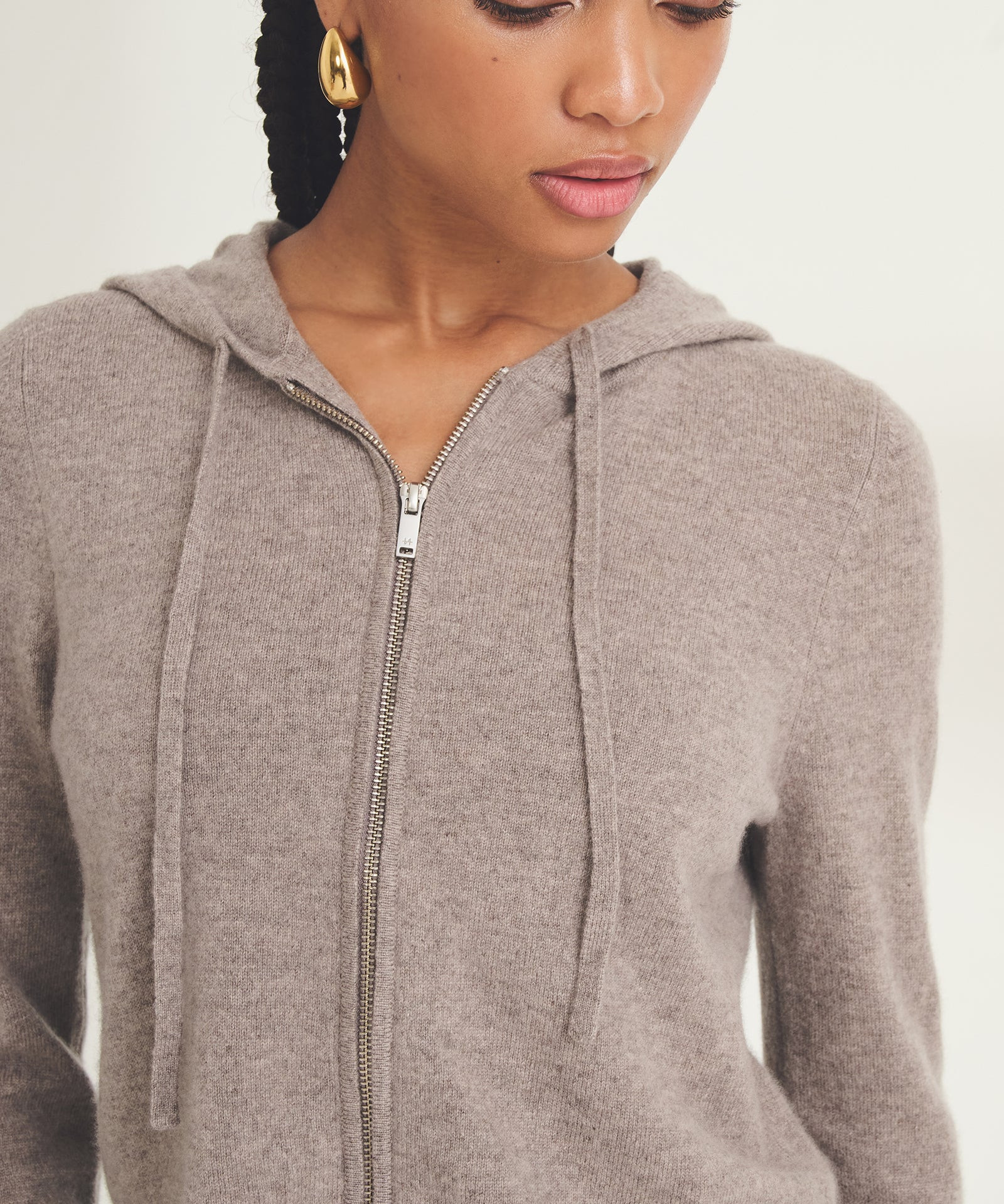 Signature Cashmere Cropped Zip Up Hoodie | Naadam
