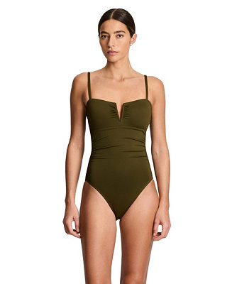 Lauren Ralph Lauren Women's V-Wire Over-The-Shoulder One-Piece Swimsuit - Macy's | Macy's