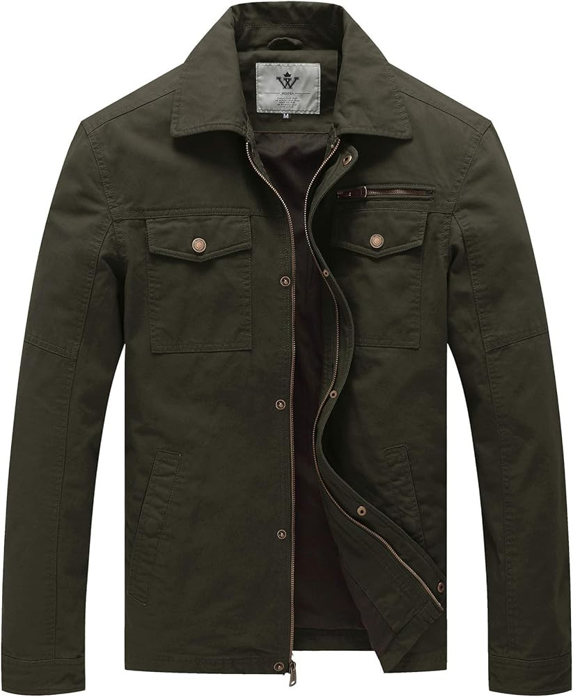 WenVen Men's Casual Canvas Cotton Military Lapel Jacket | Amazon (US)