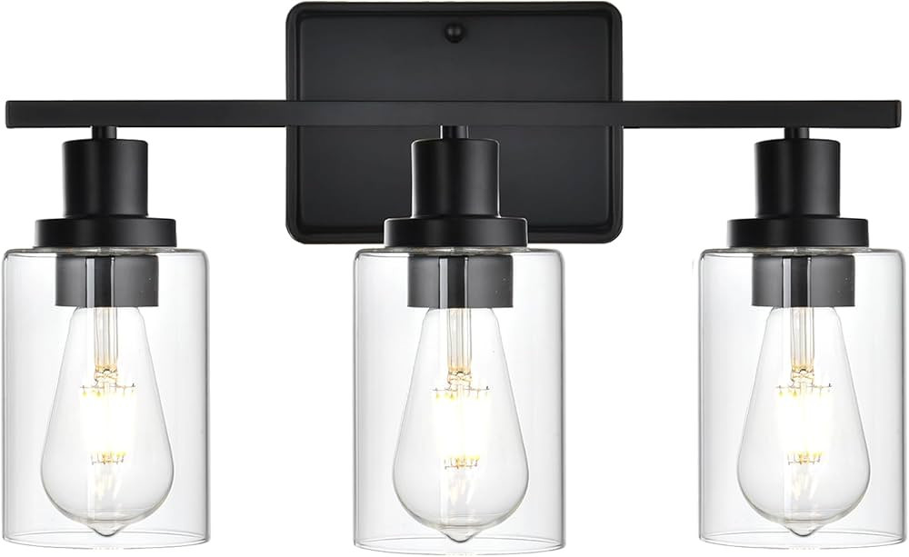 Bathroom Vanity Light,3-Light Modern Black Bathroom Light Fixtures with Clear Glass Shade,Wall La... | Amazon (US)