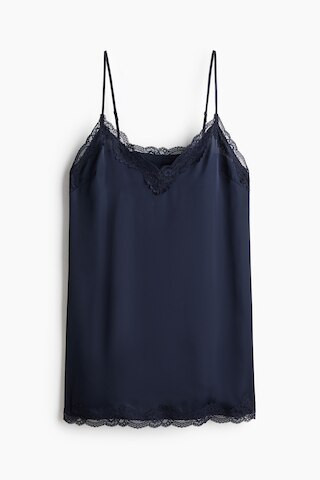 H & M - Lace-Trimmed Satin Nightgown - Dark Blue | H&M (US + CA)