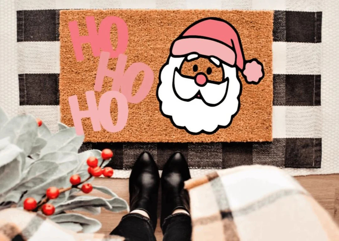 Ho Ho Ho Pink Santa Christmas Doormat | Winter | Custom Doormat | Holiday | Gift Idea | Christmas | Etsy (US)
