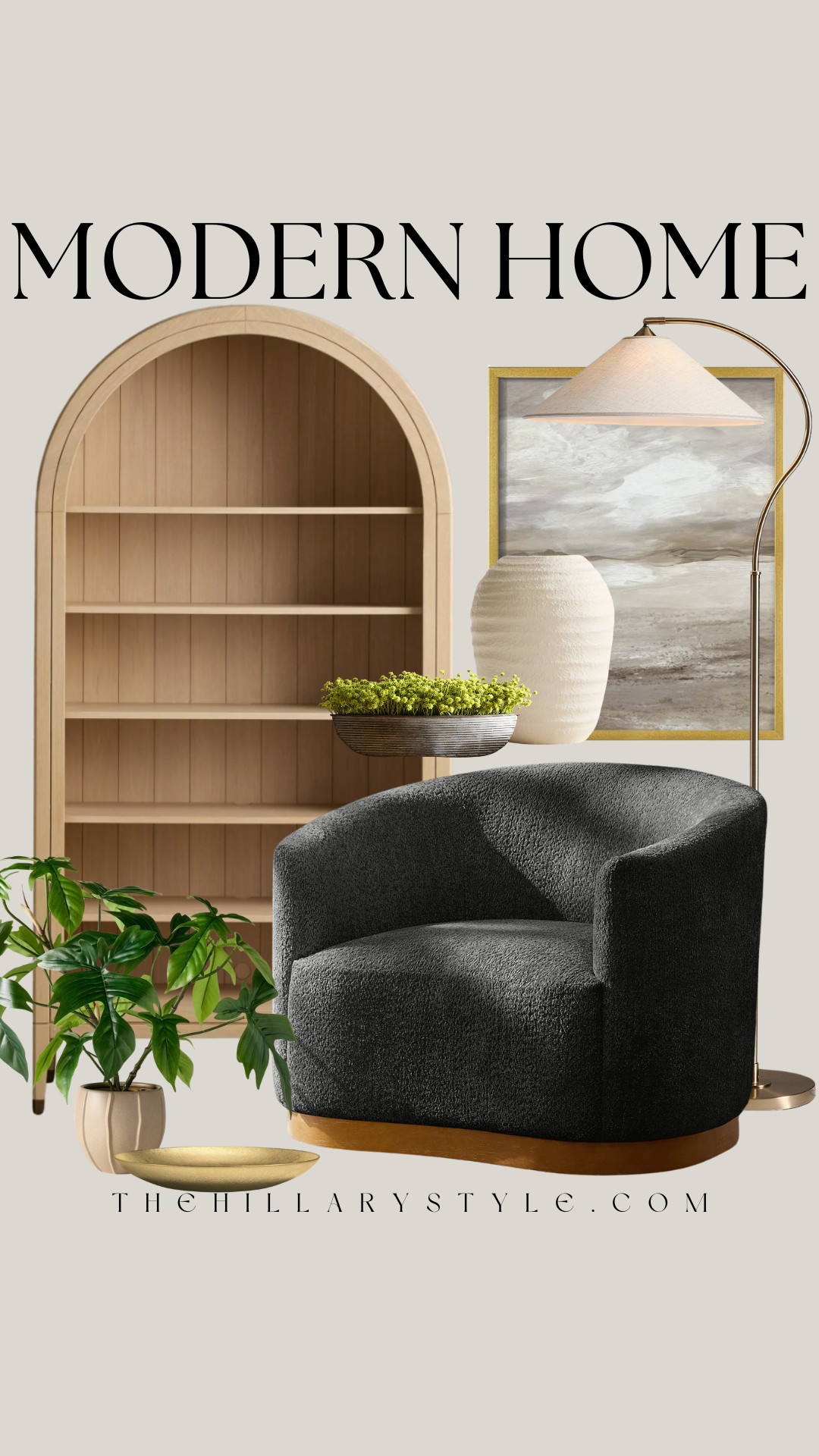 Modern Organic Living Room Inspiration
Elevate your space with modern organic elements featuring a perfect blend of warm minimalism and moody neutrals. This curated nook showcases an arched wood bookshelf, a cozy charcoal boucle swivel chair, and organic modern decor accents that create a sophisticated yet inviting atmosphere. Whether you're looking for a living room refresh or a stylish reading nook design, these trending home finds offer the ultimate quiet luxury aesthetic for any contemporary home. Arhaus, Wayfair, Pottery Barn, West Elm, Target, Joss & Main 

 #TheHillaryStyle #modernorganic #warmminimalism #moodyneutrals #homedecor #interiordesign #targethome #livingroomgoals #neutralhome #readingnook #homerefresh #ltkhome #pinterestinspired 

#LTKSeasonal #LTKHome