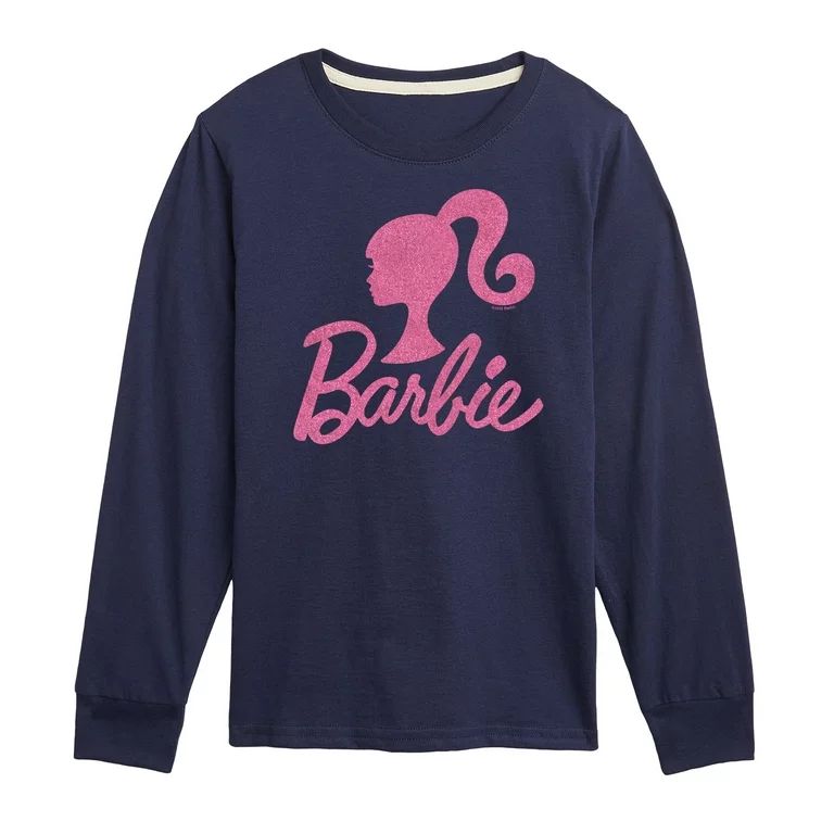 Barbie - Barbie Logo Pink Glitter Transfer - Toddler And Youth Long Sleeve Graphic T-Shirt - Walm... | Walmart (US)
