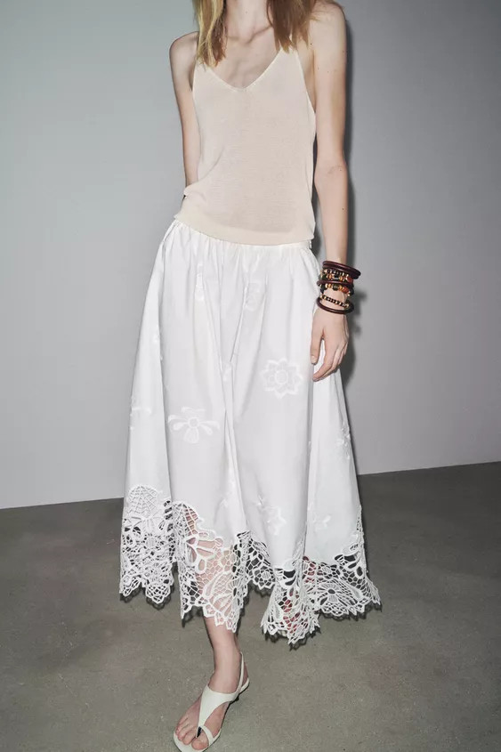 ZW COLLECTION EMBROIDERED MIDI SKIRT | Zara US