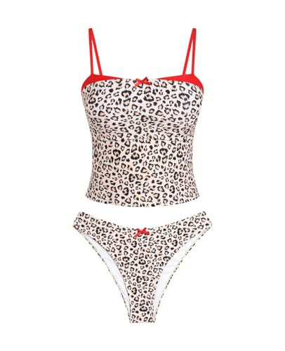 ZAFUL Cute Crop Tankini Swimsuits for Women Retro Y2K High Cut Two Piece Bathing Suit 2026 Beach Swimwear, Leopard, M | Amazon (US)