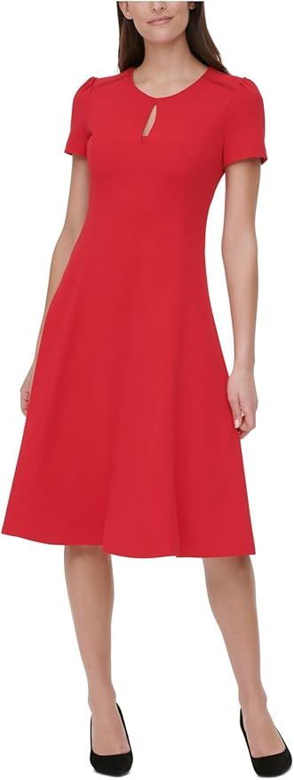 Tommy Hilfiger Women's Belted Fit and Flare Midi Dress | Amazon (US)