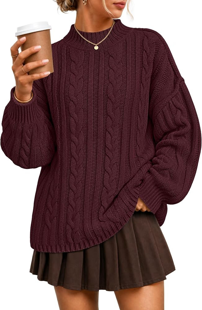 ZESICA Women's Fall Sweaters Oversized Mock Neck Cable Knit Outfits | Amazon (US)