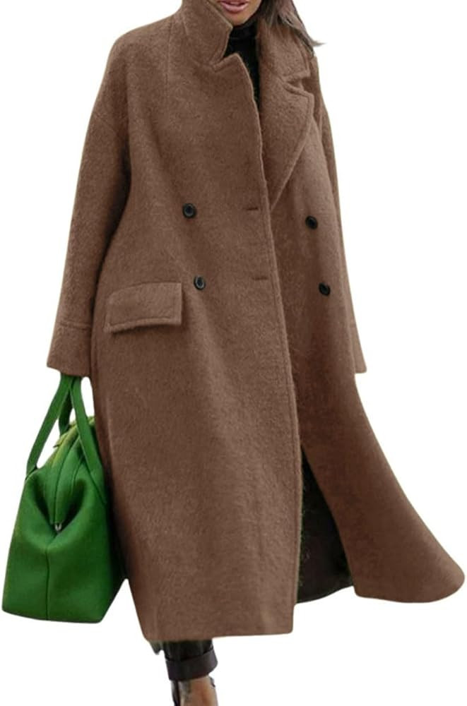 CHARTOU Women Oversized Long Winter Coats Warm Wool Blend Pea Trench Coat Overcoat | Amazon (US)