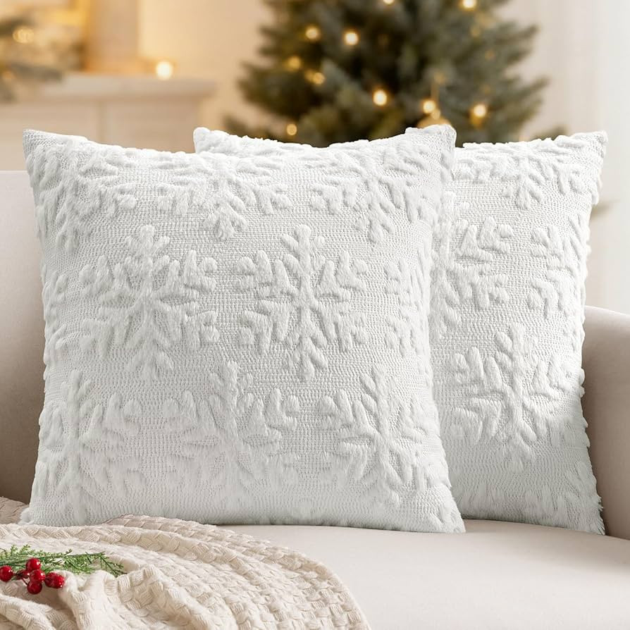 MIULEE Christmas Pure White Throw Pillow Covers Snowflakes Decorative 22×22 Inch Faux Wool Winte... | Amazon (US)