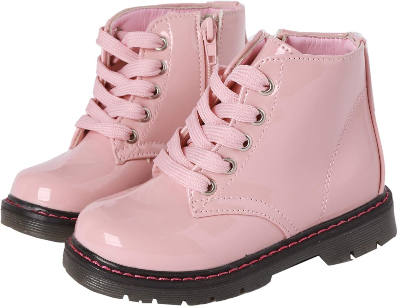 Toddler Girl Lace Up Zipper Waterproof Ankle Leather Boots | Amazon (US)