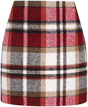 Kinghua Womens Wool Plaid Mini Skirt Fall Winter High Waisted Bodycon Pencil Skirt | Amazon (US)