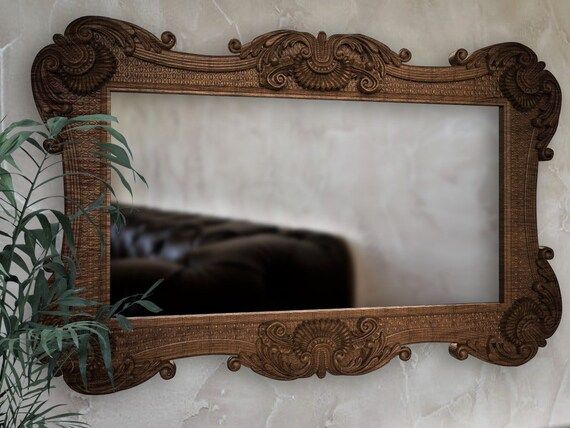 Hand Carved Wooden Mirror Mid Century Modern Mirror for Wall | Etsy | Etsy (US)