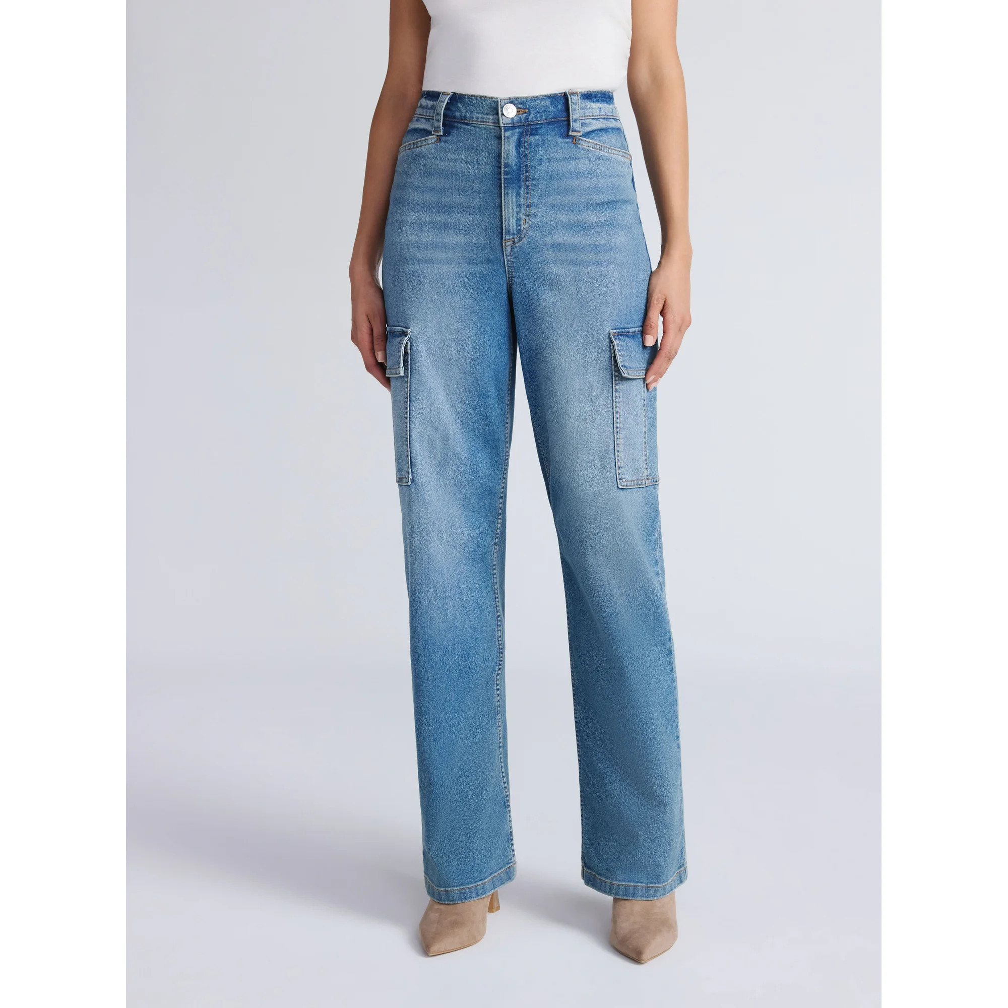 Sofia by Sofia Vergara Women's and Women's Plus Relaxed Straight Super High-Rise Cargo Jeans, 30.... | Walmart (US)