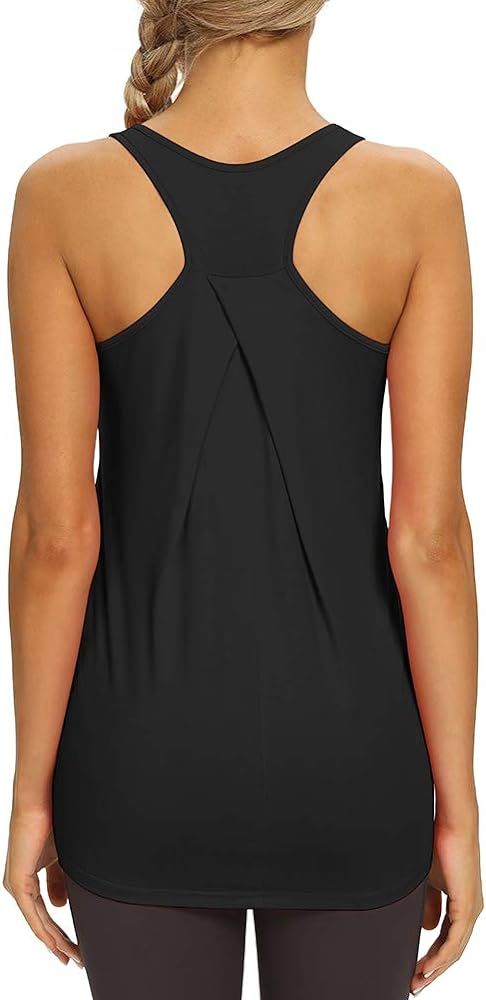 Mippo Womens Long Workout Racerback Tank Tops Yoga Tennis Shirts with Drapes in Back | Amazon (US)