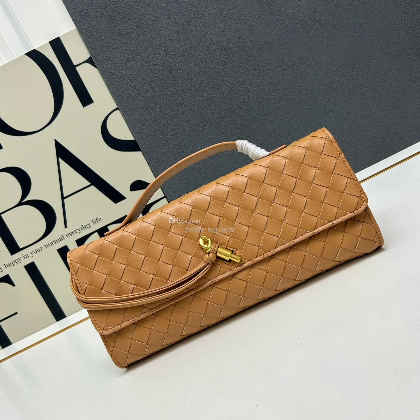 7A Designer Long Clutch Bag Intrecciato Woven Leather Evening Bag with Handle Metallic Texture Kn... | DHGate