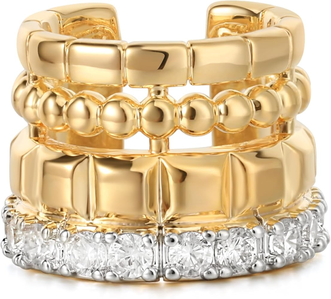 Ear Cuff Earrings for Women 14K Gold Plated Cubic Zirconia Paved Sparkling Huggie Ear Cuffs Non P... | Amazon (US)