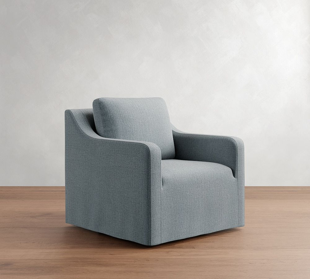 Maxine Swivel Armchair Slipcover, Rustic Linen Chambray | Pottery Barn (US)