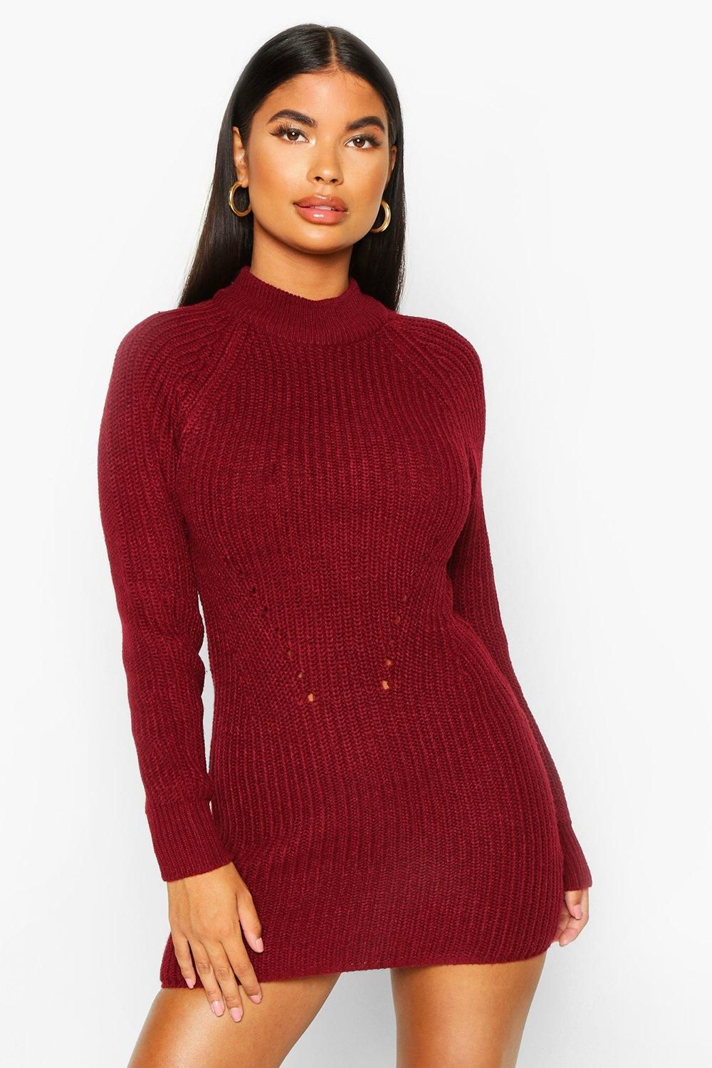 Womens Petite Ribbed Knitted Sweater Dress - Red - S | Boohoo.com (US & CA)