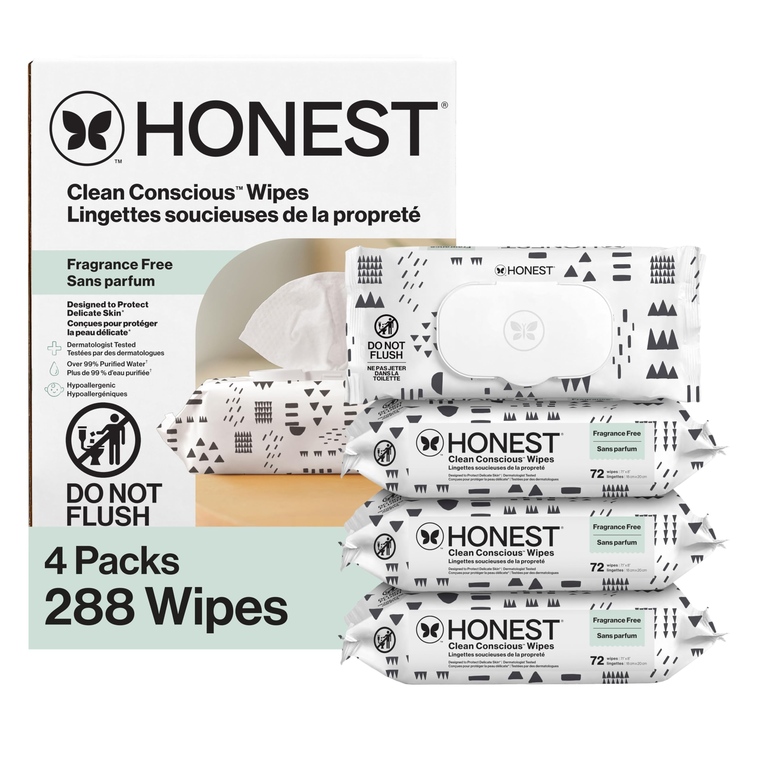 The Honest Company Hypoallergenic Multi-Use Baby Wipes for Sensitive Skin Baby Pattern Play 288 C... | Amazon (US)