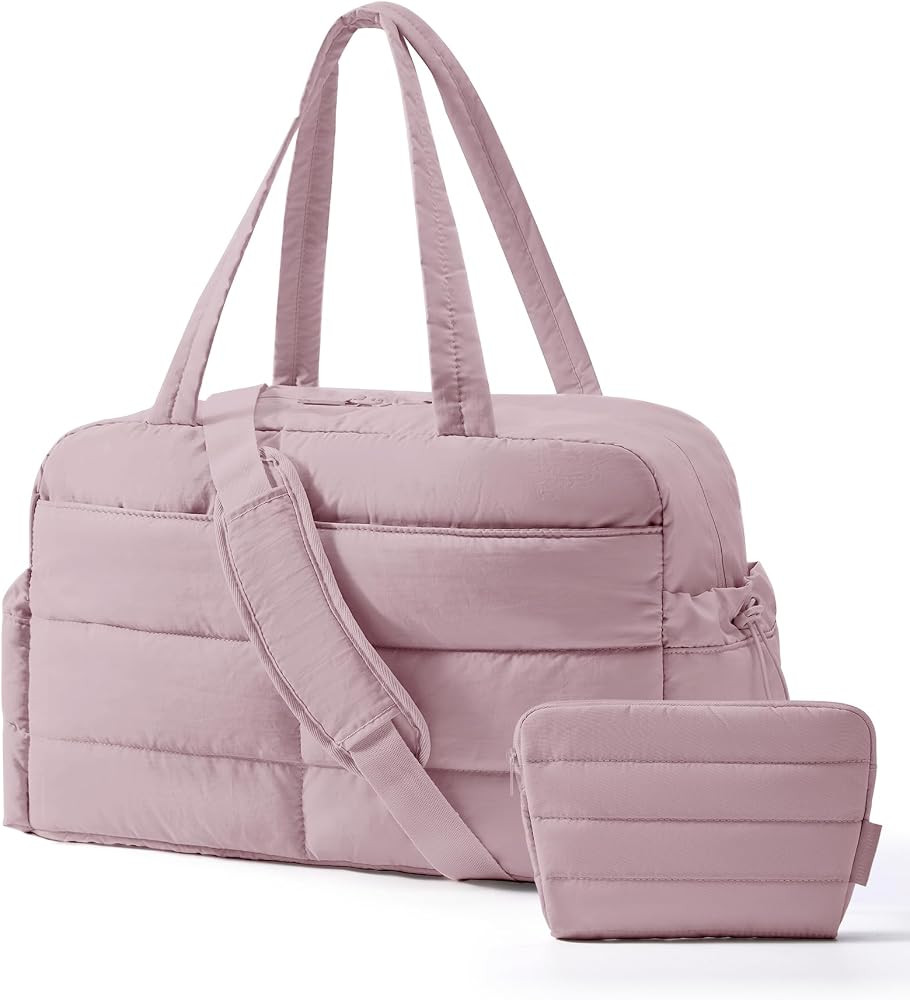 BAGSMART Gym Bag for Women, 2-PC Puffer Travel Duffle Bag Carry On Tote Bag | Amazon (US)