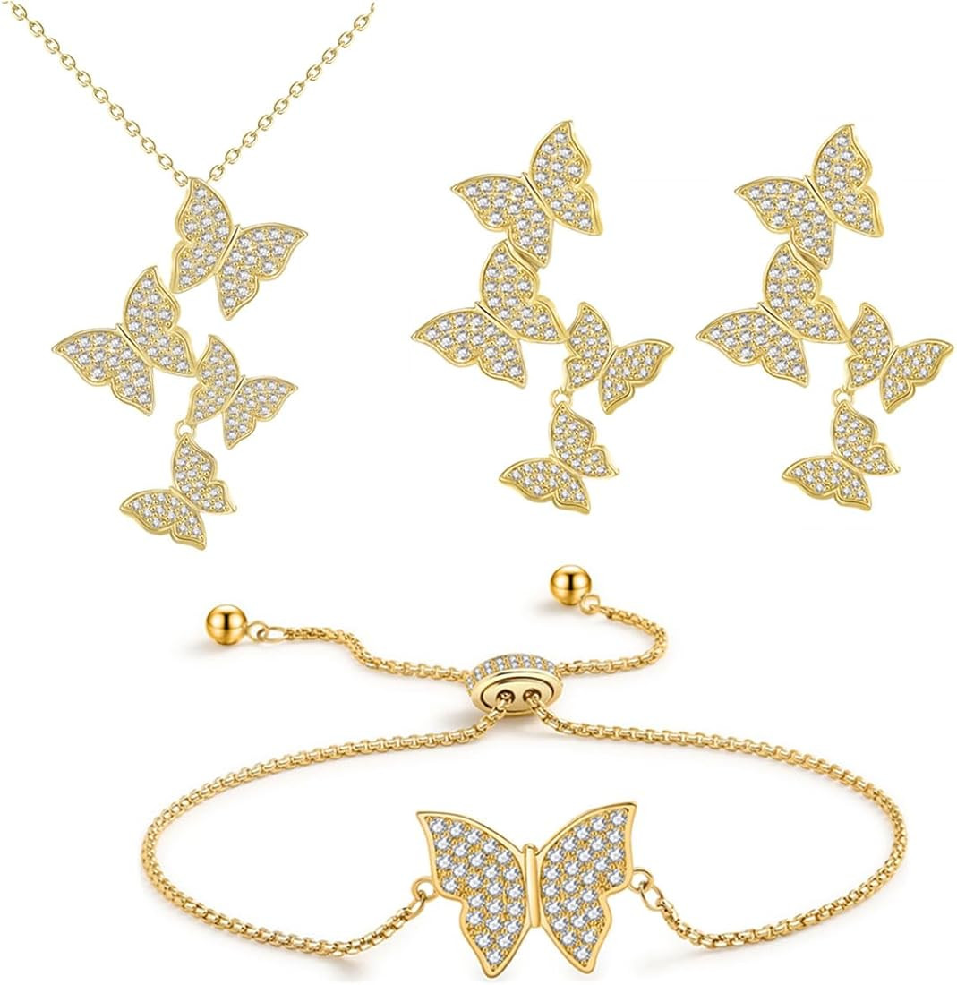 MAARRING Butterfly Style Earring Necklace Set for Women Gift Boxed CZ Stone Butterfly Necklace Ea... | Amazon (US)