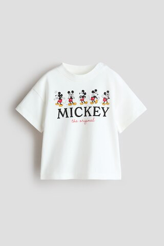 H & M - Printed Cotton T-Shirt - White/Mickey Mouse | H&M (US + CA)