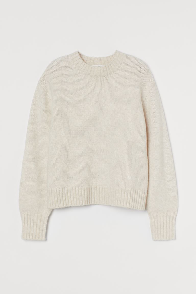 Relaxed-fit sweater in a soft knit with wool content. Dropped shoulders, long sleeves, and ribbin... | H&M (US + CA)