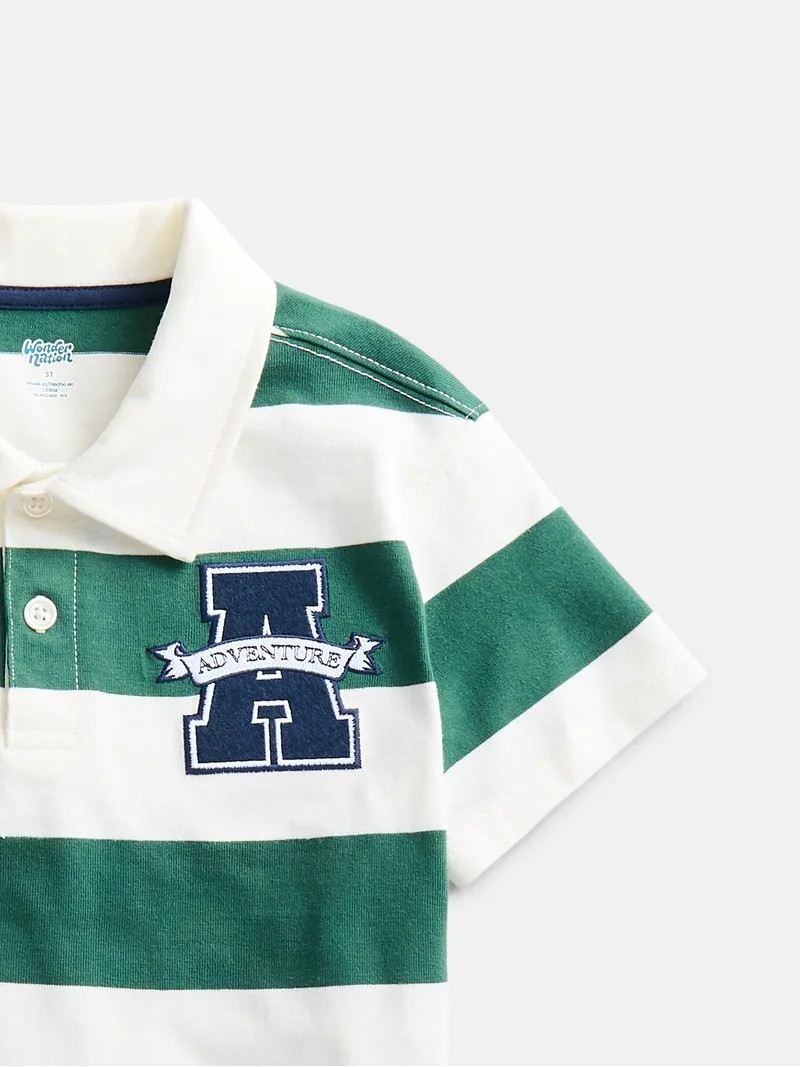 Wonder Nation Toddler Boys Rugby Polo Shirt with Short Sleeves, Sizes 12M-5T | Walmart (US)