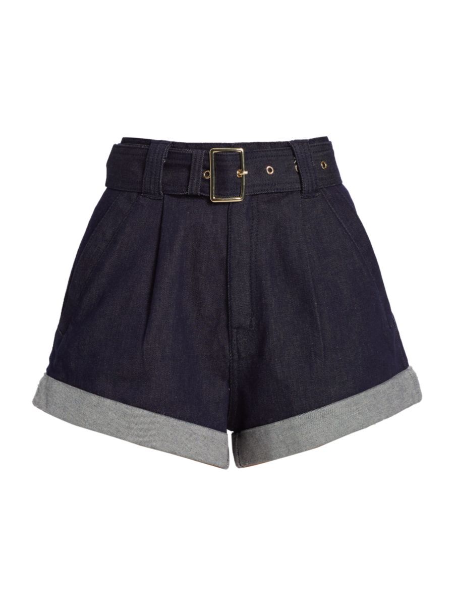 Erina Sheen Belted Denim Shorts | Saks Fifth Avenue