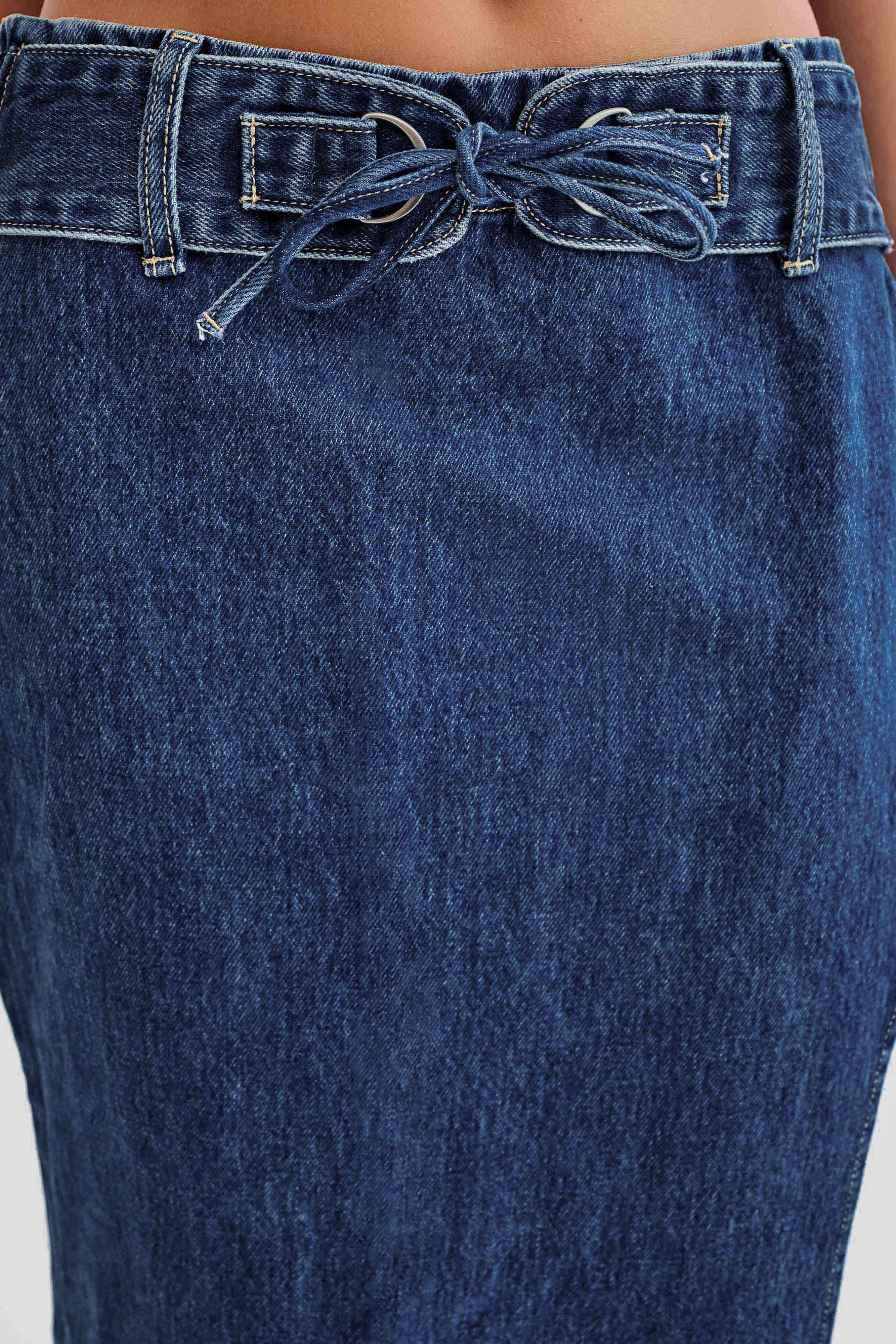 Ramsey Denim Maxi Skirt With Split - Dark Blue | MESHKI US