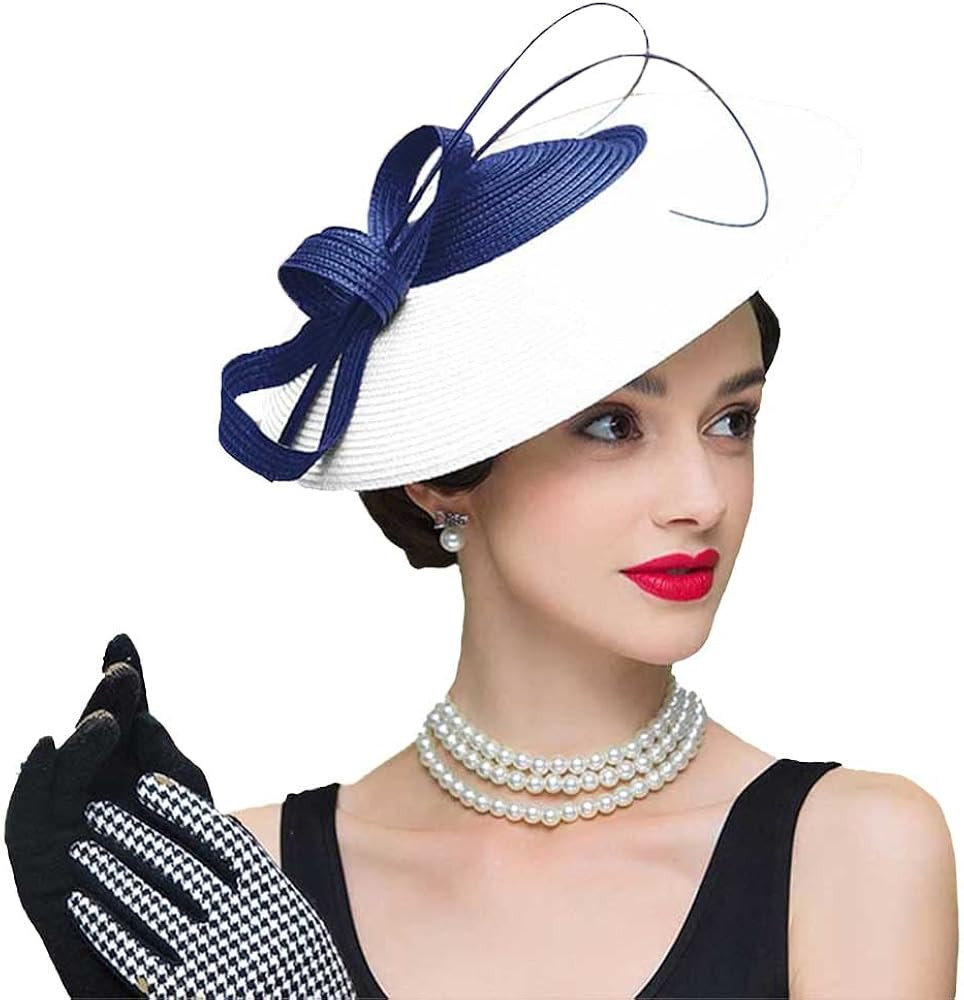 Vintage Fascinators Pillbox Hat for Women Straw Fedora Wide Brim Ladies Church Sinamay Derby Hats | Amazon (US)