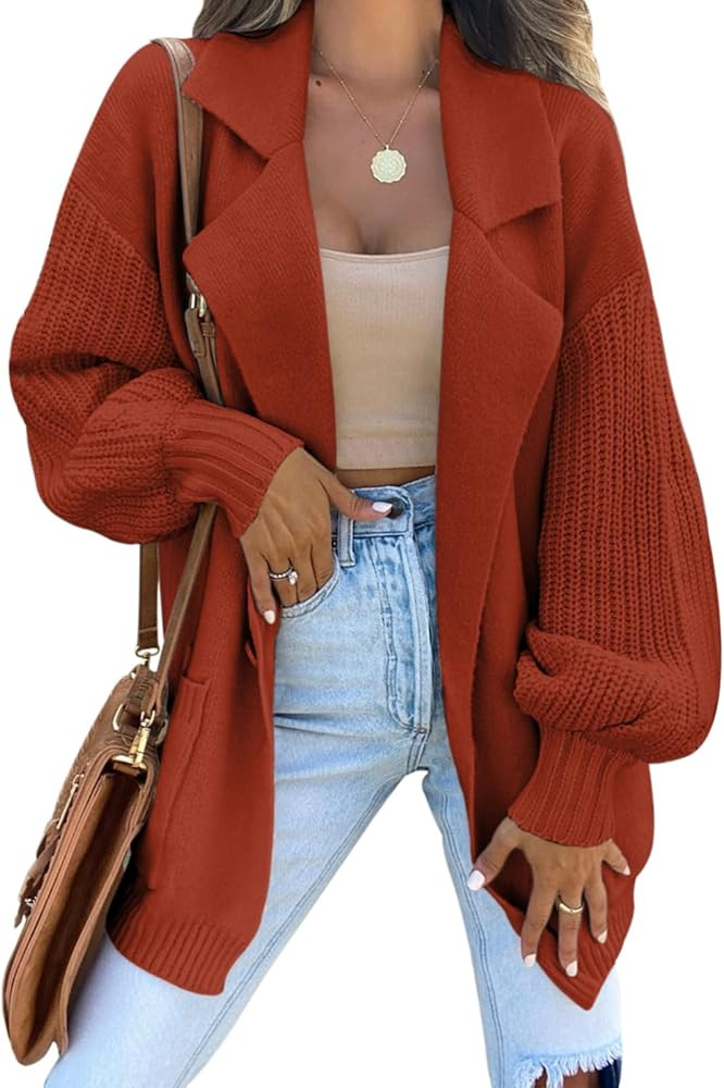 DEEP SELF Long Cardigan Sweaters for Women 2024 Fall Winter Open Front Knit Button Ribbed Cardiga... | Amazon (US)