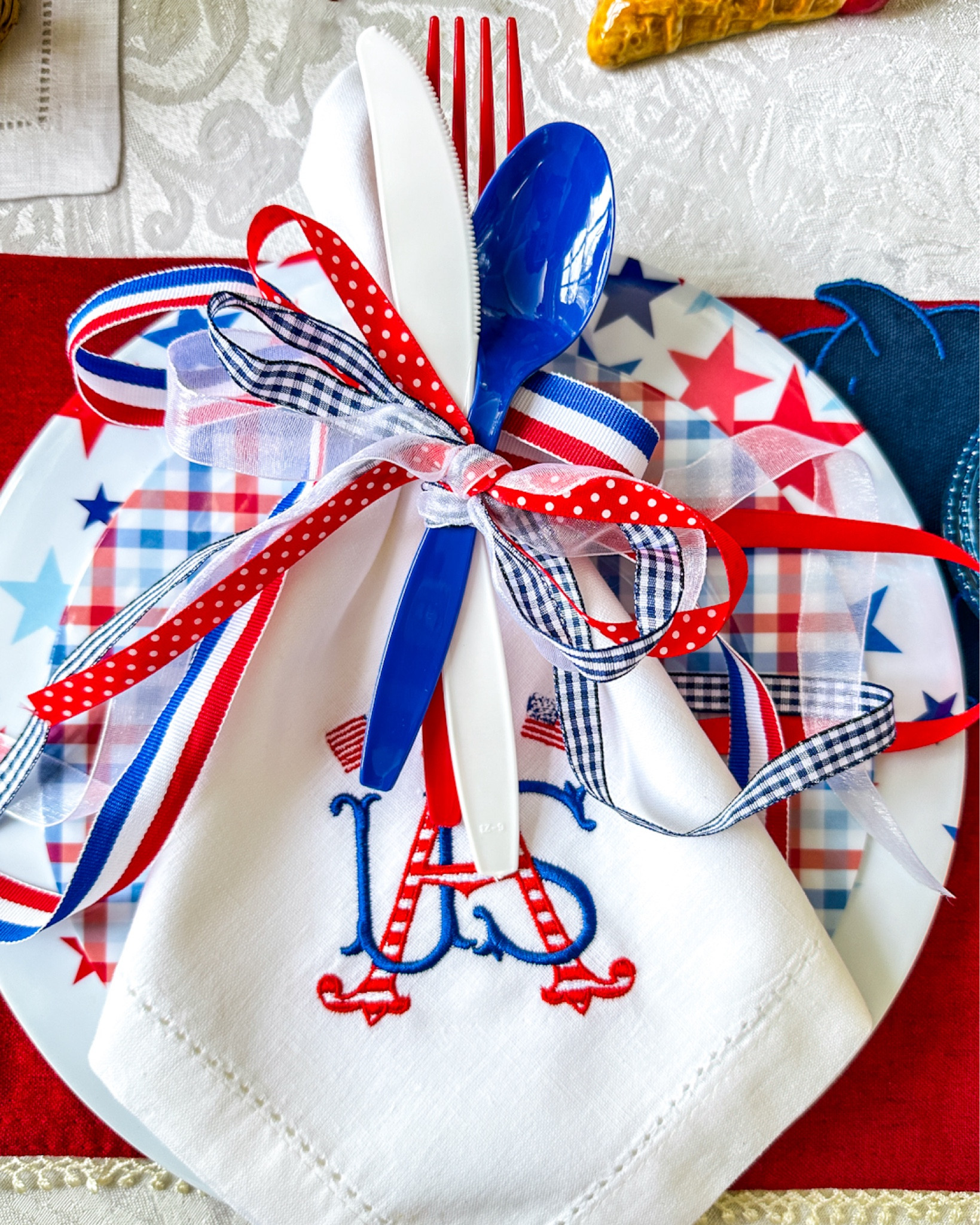 Fourth of July outdoor setting, patio friendly Tablescape 

#LTKParties #LTKHome