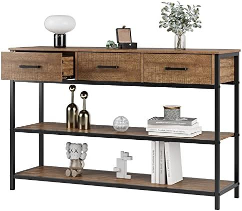 HIFIT Industrial Console Table Sofa Table with Drawers and Storage Shelves, 3-Tier Rustic Hallway... | Amazon (US)