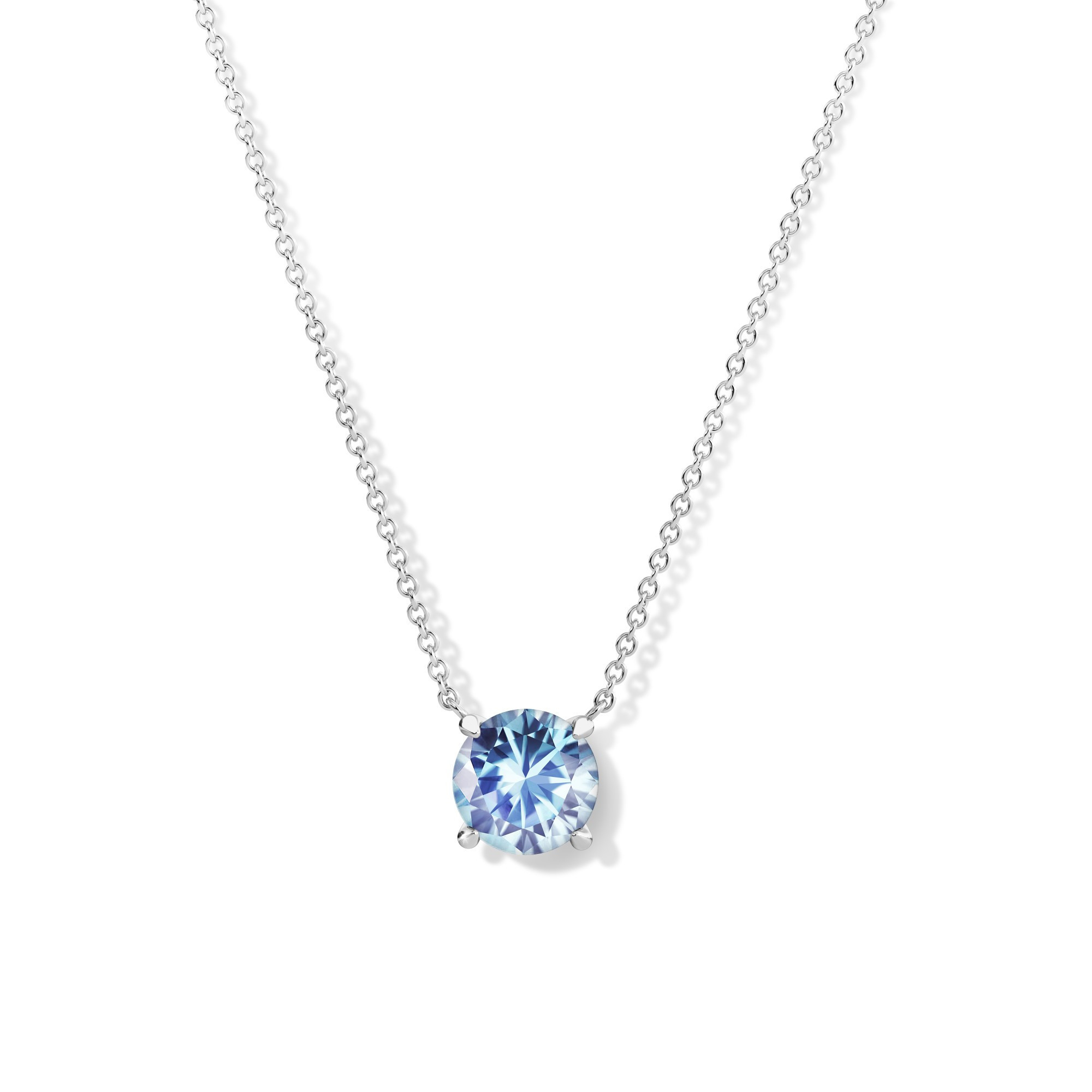 Round Brilliant Cut Claw Prong Necklace, Sky Blue by Diamond Nexus | Diamond Nexus