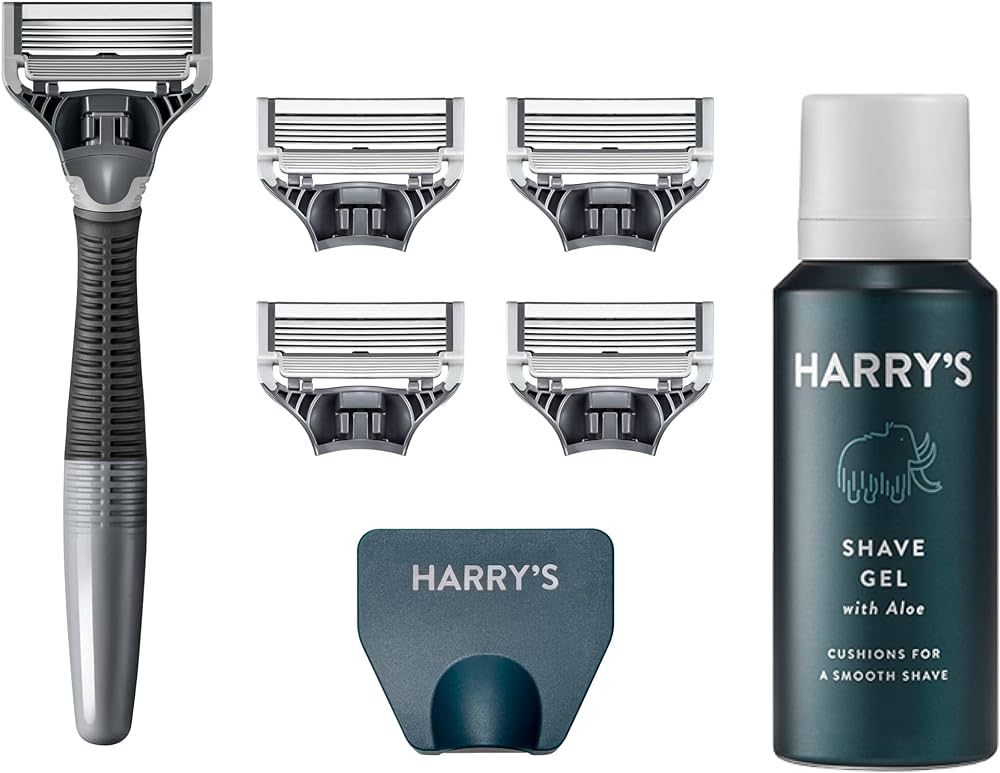 Harry's Razors Set with 5 Razor Blade Refills for Men, Travel Blade Cover, 2 oz Shave Gel (Charco... | Amazon (US)
