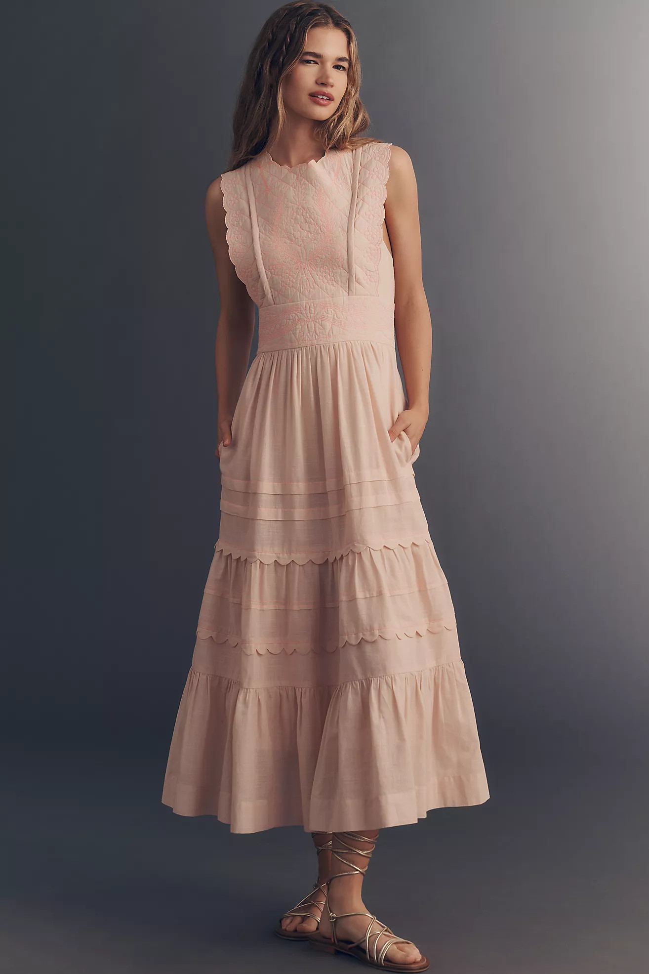 By Anthropologie Sleeveless Quilted Cotton Midi Dress | Anthropologie (US)