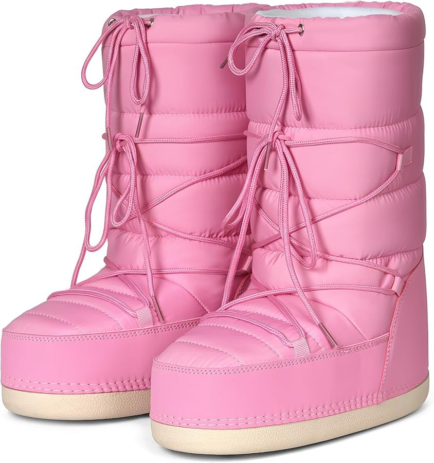 Womens Winter Snow Boots Mid Calf Anti-Slip Boots with Warm Lining Lace-up Outdoor Shoes | Amazon (US)