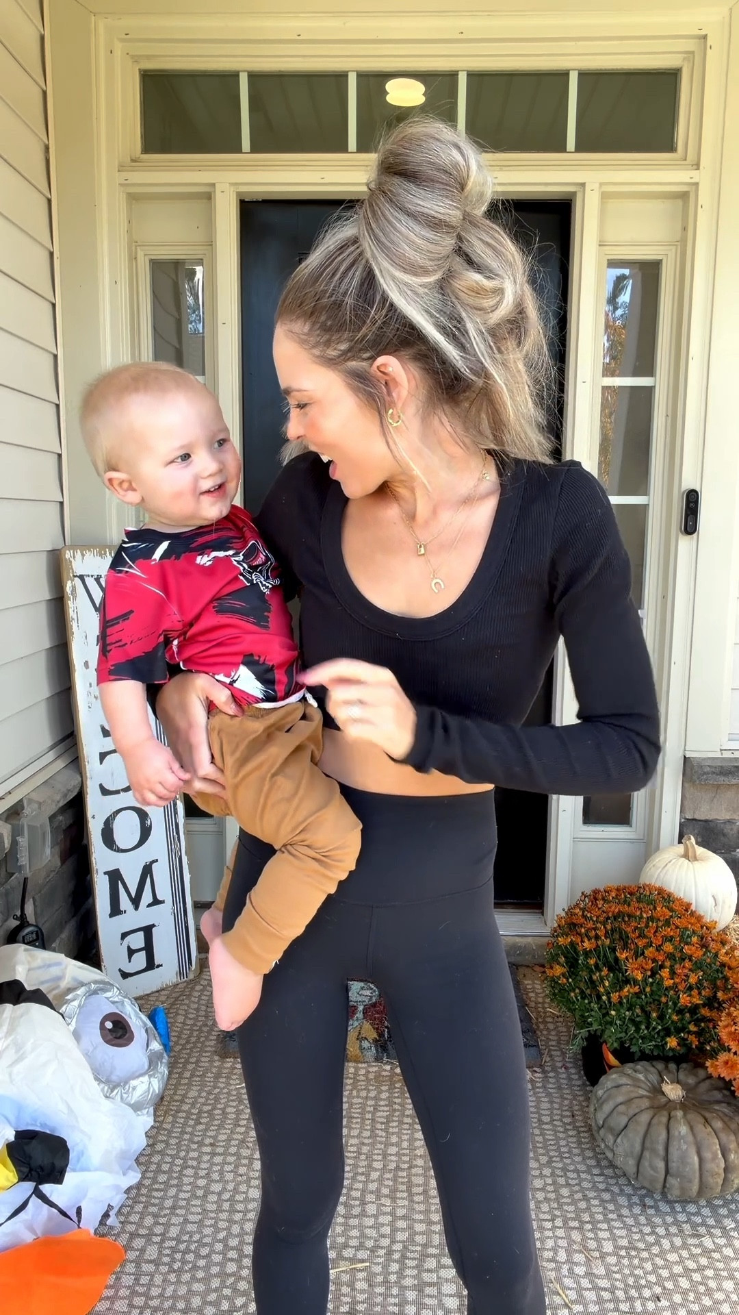 Running errands aka finding any excuse to get out of the house with my toddler 😂✨ Wearing my go-to comfy mom uniform: Alo cropped long sleeve, black Lululemon leggings, and OnClouds. Baby’s in the cutest NC State Wolfpack jersey + joggers. Linking everything for the moms who love a practical-but-cute fit. 💅🏻✨ PLUS our favorite car seat that makes getting baby in and out a breeze 👶🏼

#momsonthego #momlife #athleisure #errands 

#LTKmomlife #LTKootd #LTKdayinmylife