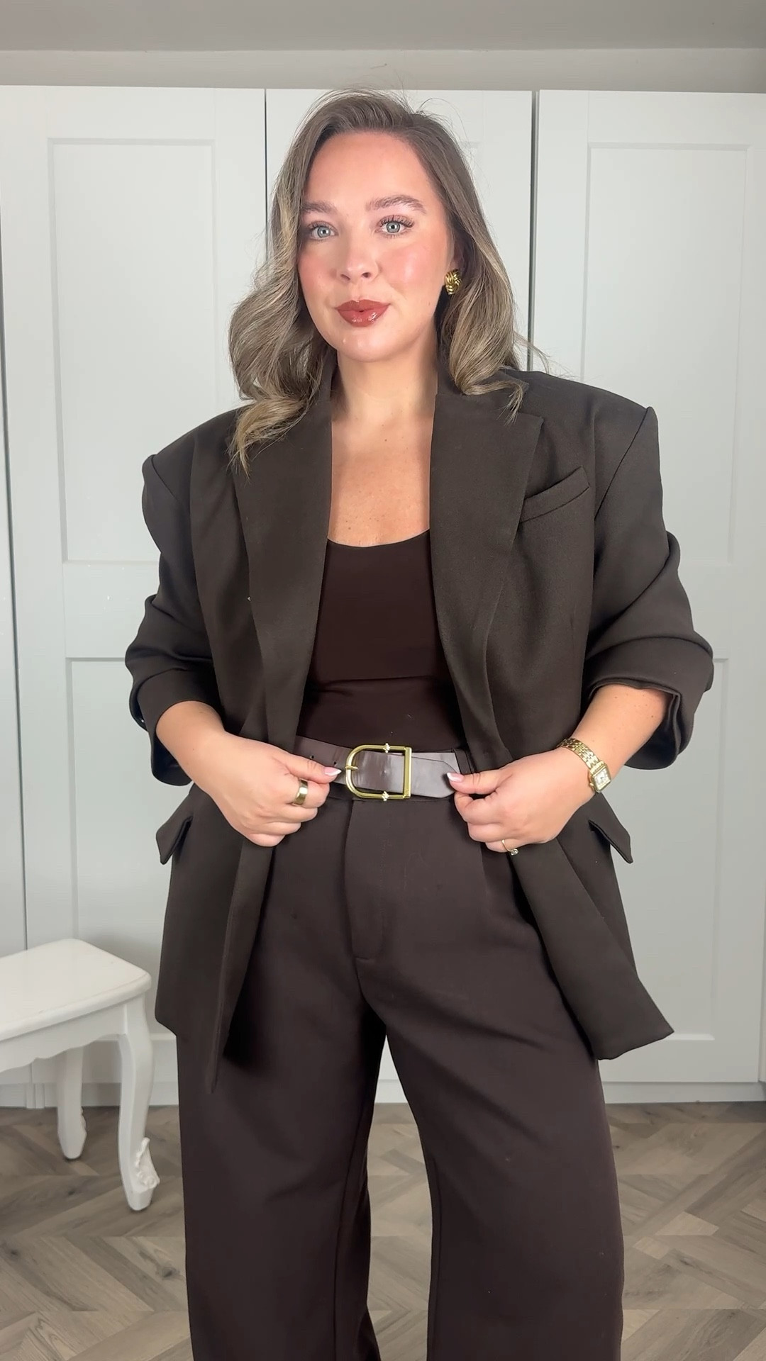 I only wear tonal chocolate brown outfits these days apparently 🫢

I wear my usual size in the trousers (using the Dissh conversion), bodysuit is RELR but I’ve linked similar and blazer is Renara (I wear my usual size) 

#LTKmidsize #LTKworkwear #LTKstyletip