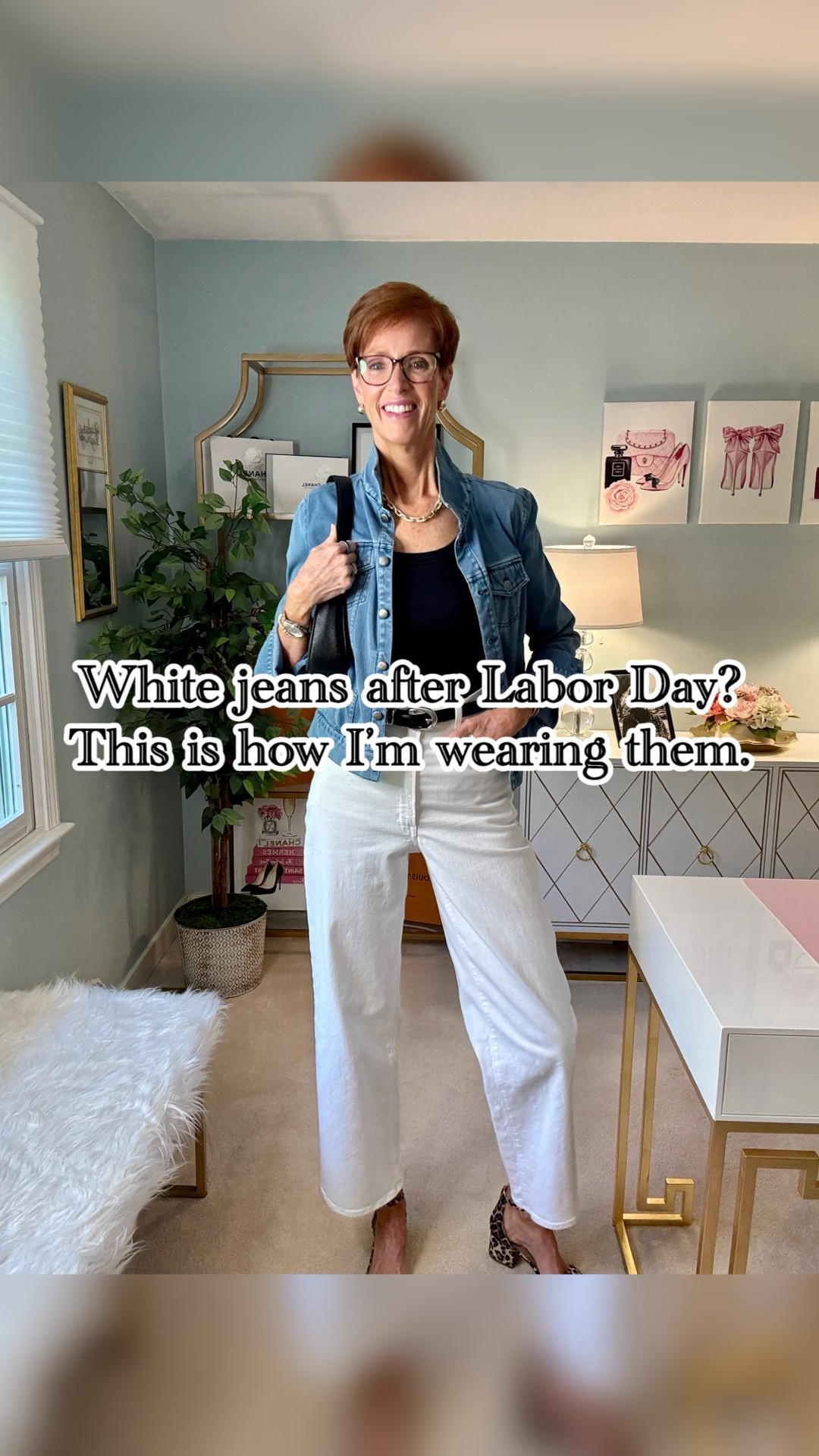 Apparently white jeans are supposed to disappear after Labor Day.
I disagree.

For Pinterest Inspired Outfit #30, I paired white jeans with a black cap-sleeve ribbed tee, denim jacket, black accessories and leopard-print block heel sandals—and this might be one of my favorite ways to take white denim into September.

The black and denim give the white jeans a little more weight for the transition into fall, while the leopard shoes keep a simple, classic outfit from feeling predictable.

And that black tee? You’re going to keep seeing it. It’s one of those simple wardrobe basics that works much harder than you expect—and exactly the kind of piece I’m always looking for.

Would you wear white jeans after Labor Day? Tell me below.

SAVE this one for your September outfit ideas, SHARE it with the friend who refuses to put her white jeans away, and follow for more classic, wearable outfit inspiration for women over 40.

Shop the outfit through my links.

#WhiteJeansOutfit #ClassicStyle #Over40Style #MidlifeStyle

#LTKootd #LTKOver40 #LTKTall