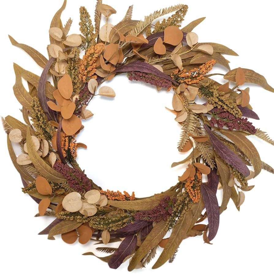20" Autumn Leaves Eucalyptus Leaf Fall Door Wreath Window Wall Thanksgiving Home Decor | Amazon (US)